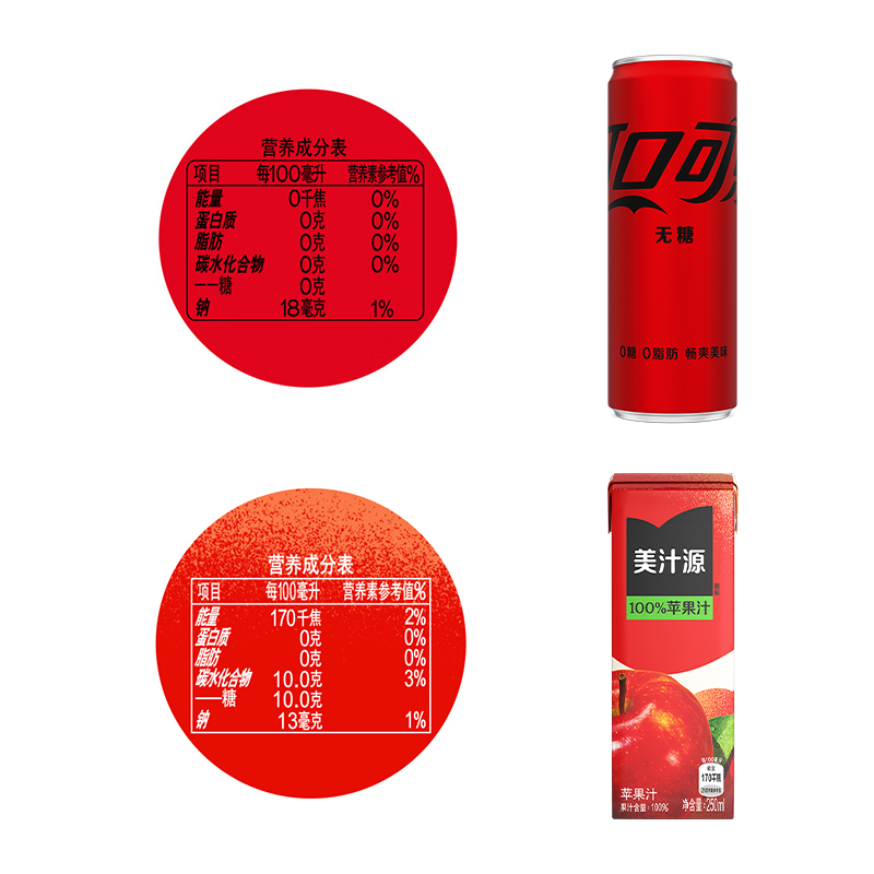 可口可乐无糖摩登罐330ml*24罐+美汁源100%苹果汁250ml*6盒*2组