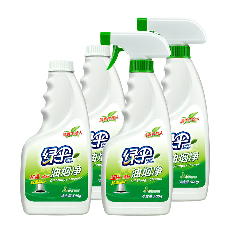 天猫超市绿伞油污清洁剂油烟净500g*4瓶绿茶香型油烟机吸烟机抽烟机免拆洗0