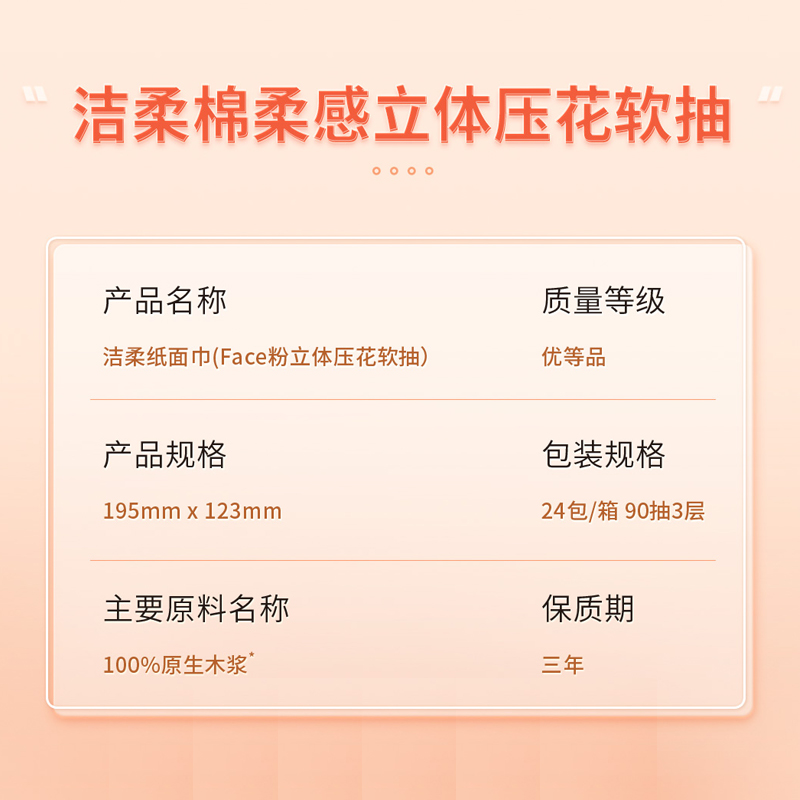 【包邮】洁柔抽纸立体压花棉柔感3层90抽24包/30包/60包实惠装