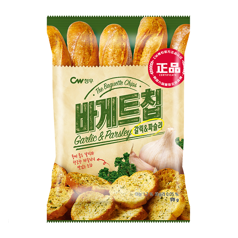 韩国进口Cw青右面包干大蒜奶油味55g*1包独特风味佐餐搭配 - 图0