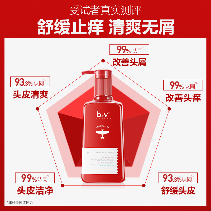 b2v红藻止痒净屑洗发水去油蓬松580ml洗发乳官方正品