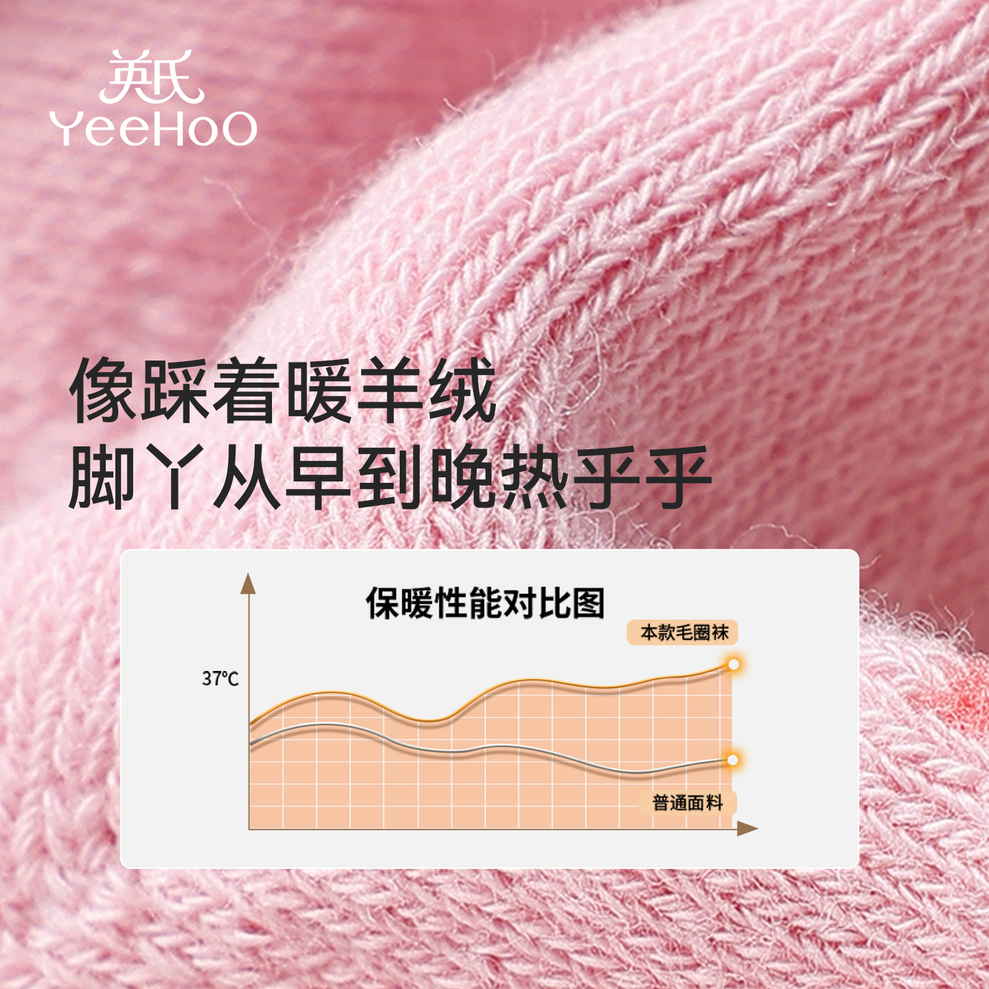 YEEHOO/英氏儿童毛圈袜子10A抑菌消臭中筒袜2025冬季加厚地板袜