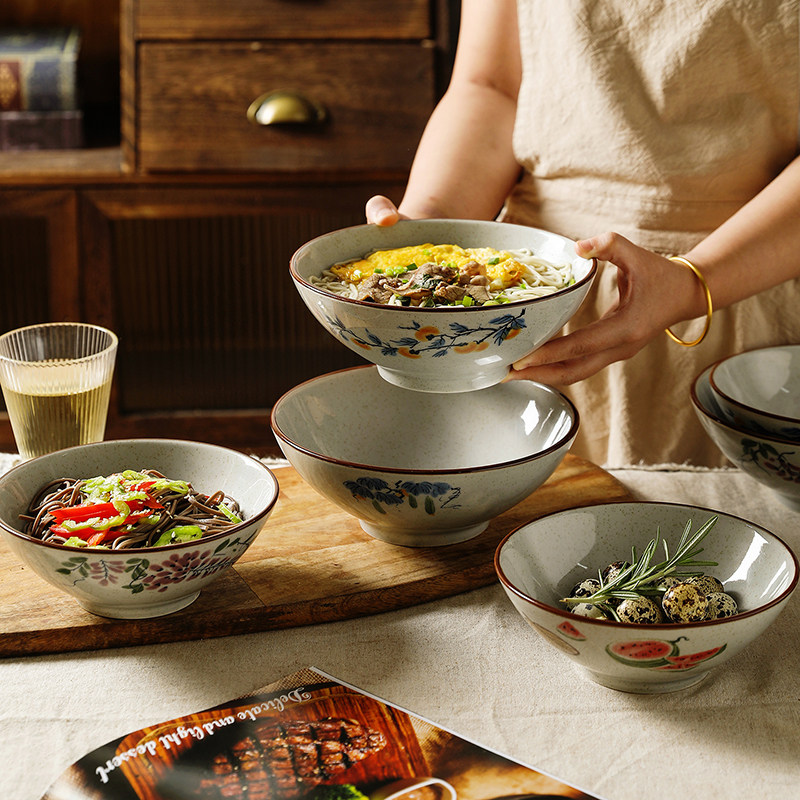 舍里中式怀旧陶瓷面碗家用大碗汤碗釉下彩餐具斗笠碗海碗新款,淘宝优惠券,粉丝福利购,淘宝优惠卷