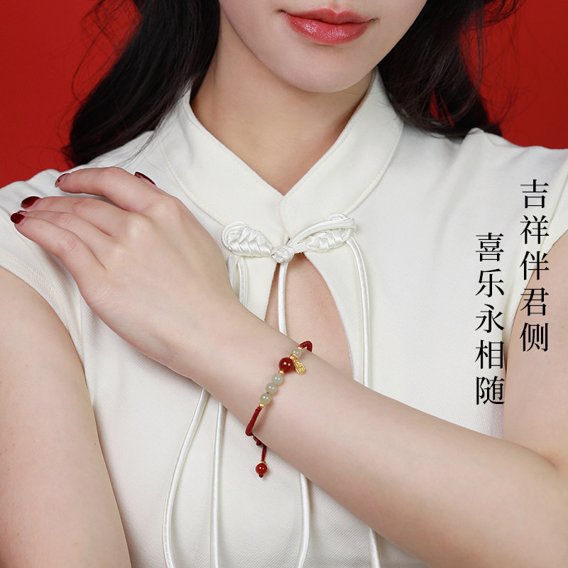老银匠s925纯银和田玉手链女生本命年蛇年红绳编织手绳七夕节礼物,淘宝优惠券,粉丝福利购,淘宝优惠卷