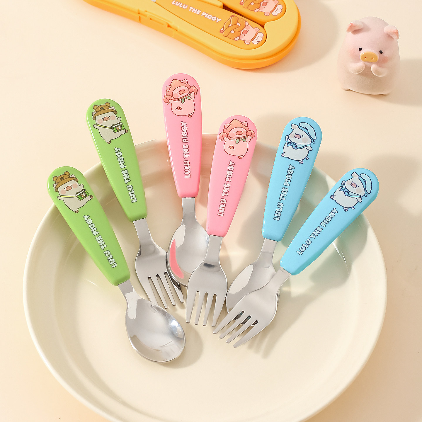 川岛屋&lulu猪联名 不锈钢儿童勺子叉子小学生外出便携式餐具套装,淘宝优惠券,粉丝福利购,淘宝优惠卷