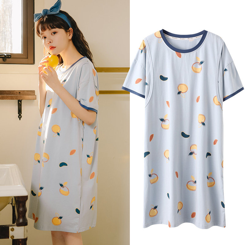 米度丽孕妇夏季纯棉睡裙喂奶连衣裙 天猫超市家居裙