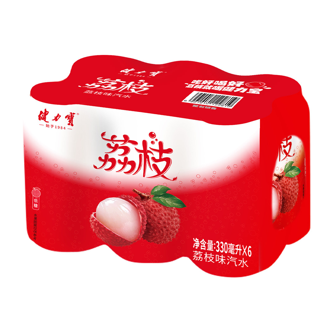 健力宝荔枝风味碳酸饮料汽水330ml*6罐清爽果味气泡汽水罐装饮品,淘宝优惠券,粉丝福利购,淘宝优惠卷
