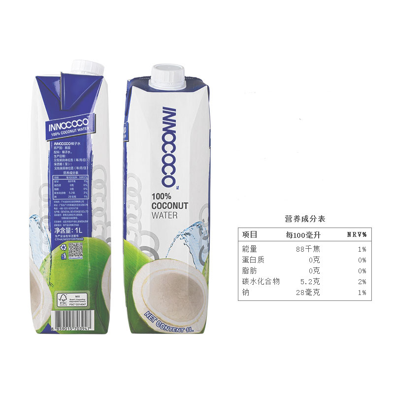 INNOCOCO泰国进口100%纯椰子水1L*12瓶/箱天然椰青水NFC果汁饮料 - 图2