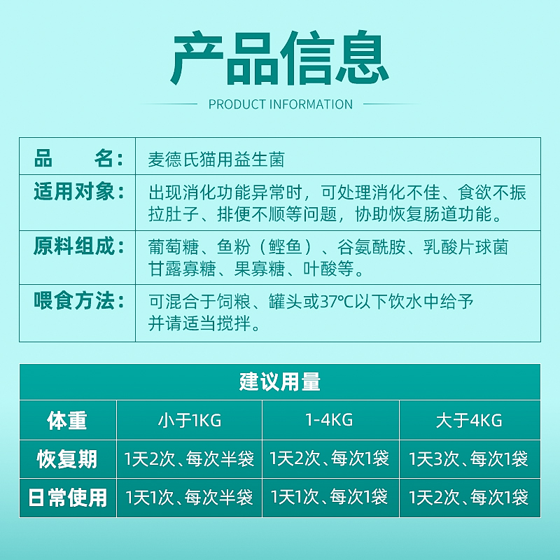 麦德氏猫咪益生菌呕吐拉稀腹泻肠胃调理便秘肠胃宝猫专用营养粉