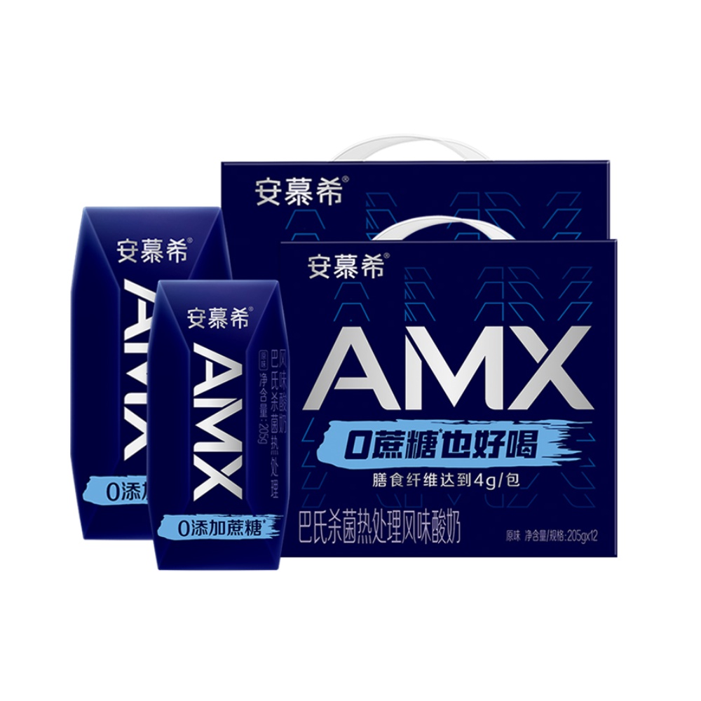 伊利安慕希AMX系列小黑钻0蔗糖希腊酸奶205g*12盒/整箱*2箱礼盒装