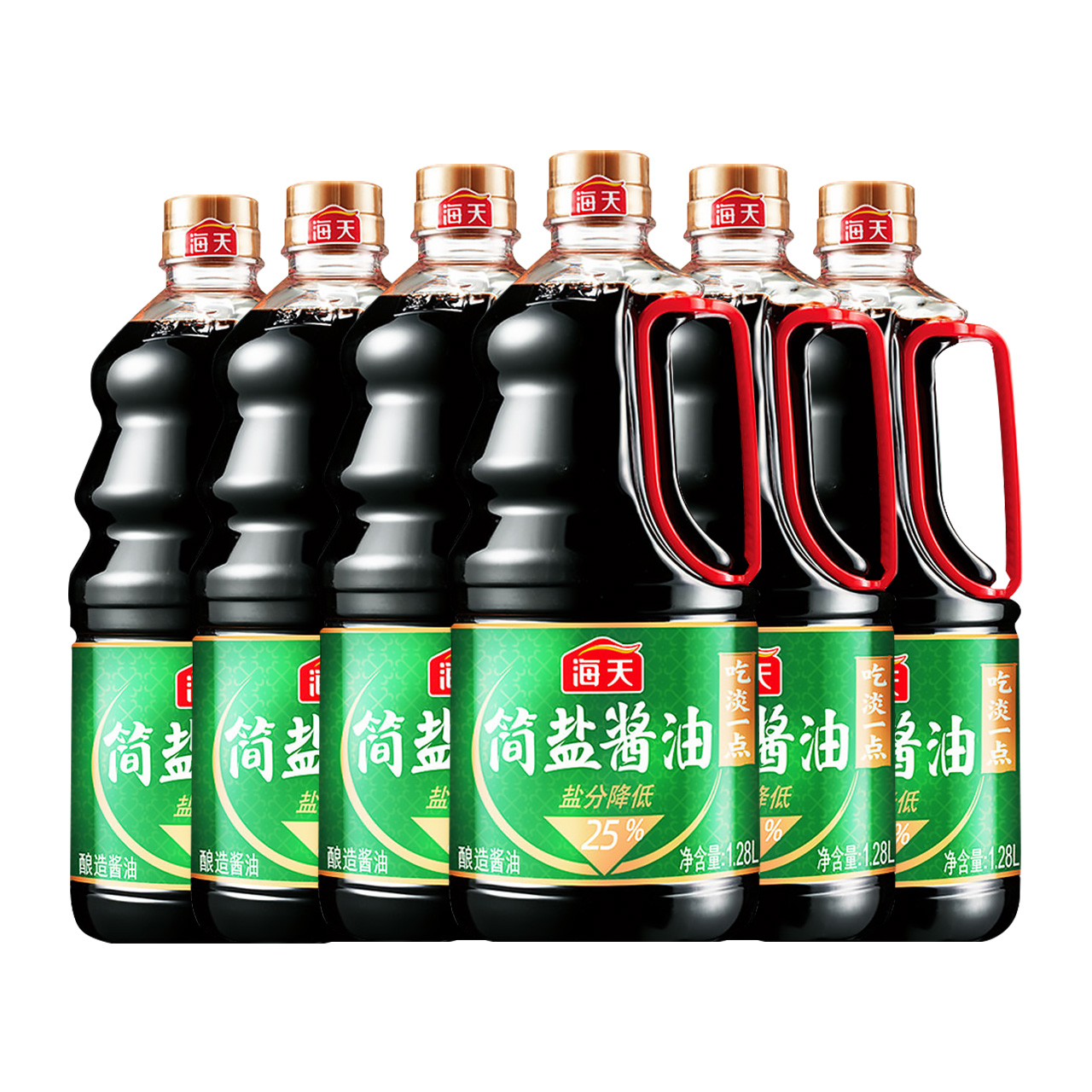 海天简盐酱油1.28L×6瓶整箱薄盐生抽减盐酿造炒菜火锅调料