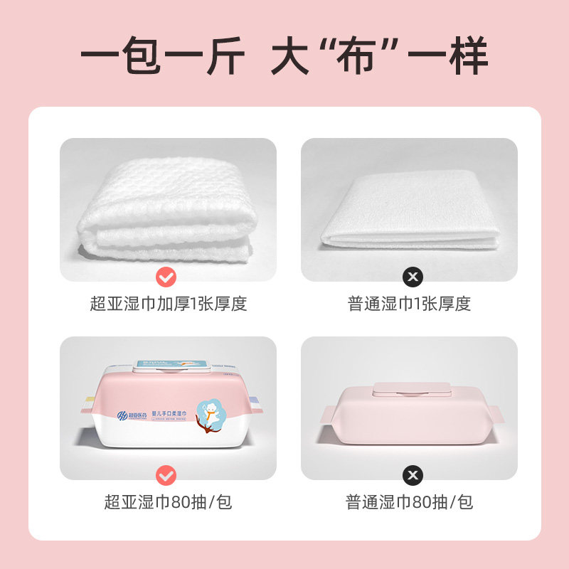 超亚婴儿湿巾手口屁专用湿纸巾新生儿宝宝80抽3包家用大包实惠装,淘宝优惠券,粉丝福利购,淘宝优惠卷