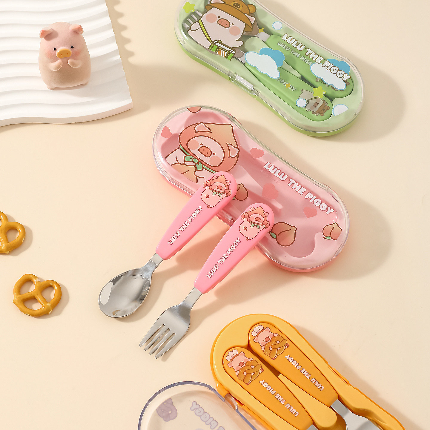 川岛屋&lulu猪联名 不锈钢儿童勺子叉子小学生外出便携式餐具套装,淘宝优惠券,粉丝福利购,淘宝优惠卷