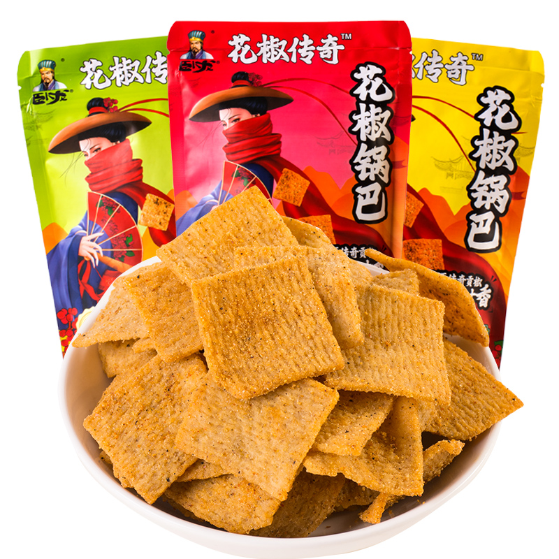 卧龙休闲食品花椒锅巴108g*3膨化小零食量贩装