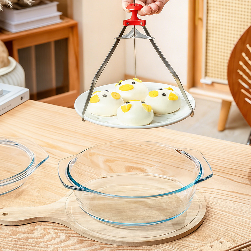 微波炉专用玻璃碗带盖家用透明耐热蒸蛋羹碗双耳烤碗烤箱加热器皿