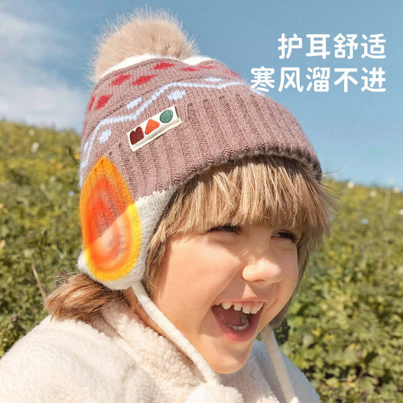 柠檬宝宝儿童冬帽男孩女童秋冬季毛线针织护耳帽子围巾手套新款