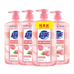 4瓶超能白桃苏打家用食品用a类洗洁精