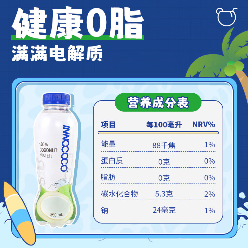 INNOCOCO泰国进口100%纯椰子水350ml*12瓶补充电解质无添加果汁_天猫超市_咖啡/麦片/冲饮-第5张图片-提都小院