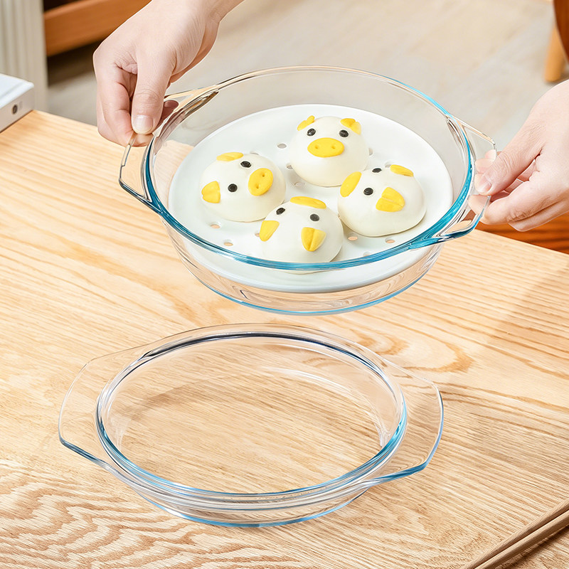 微波炉专用玻璃碗带盖家用透明耐热蒸蛋羹碗双耳烤碗烤箱加热器皿