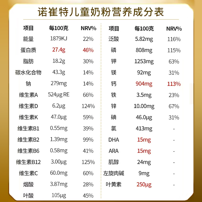 诺崔特澳洲进口儿童成长牛奶粉青少年高钙学生奶粉3-18岁900g1罐 - 图3