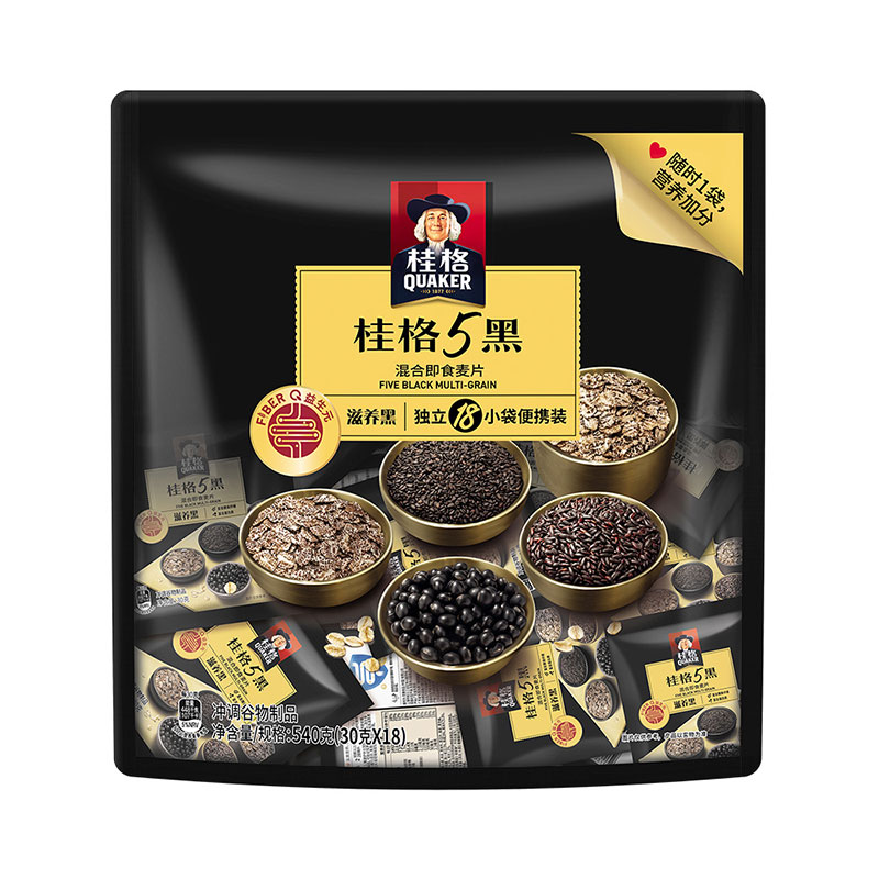 桂格5黑混合即食麦片速食早餐营养540g（30克*18袋）便携小袋装 - 图0