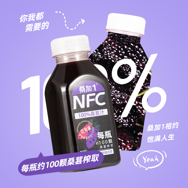 桑加1NFC果汁100%桑葚汁300ml*10瓶广东农科院原榨纯果汁 - 图0