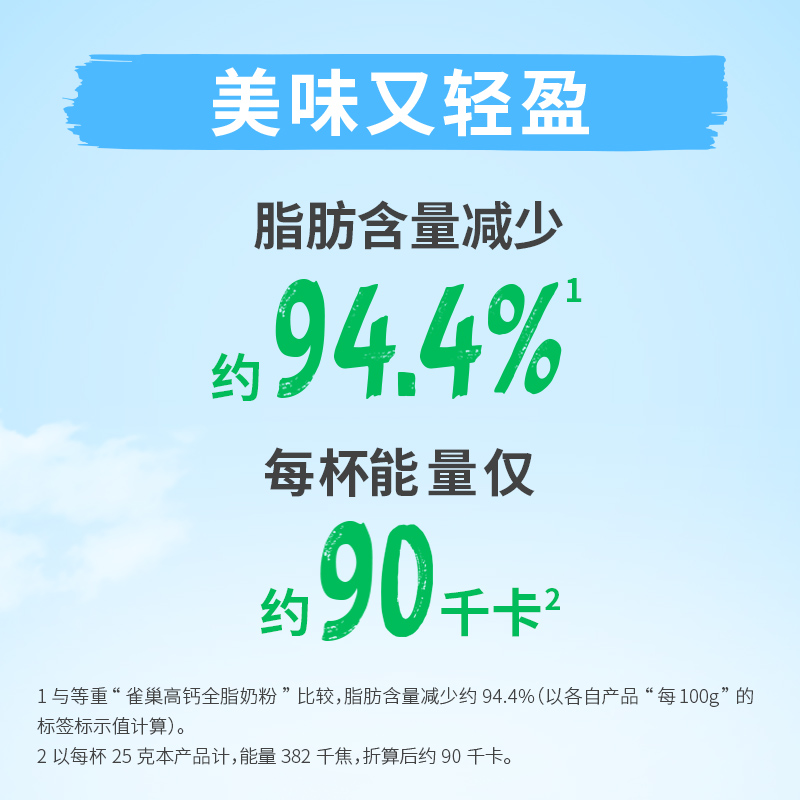 雀巢新西兰乳粉高钙脱脂成人奶粉400g高蛋白奶粉全家奶粉小条装