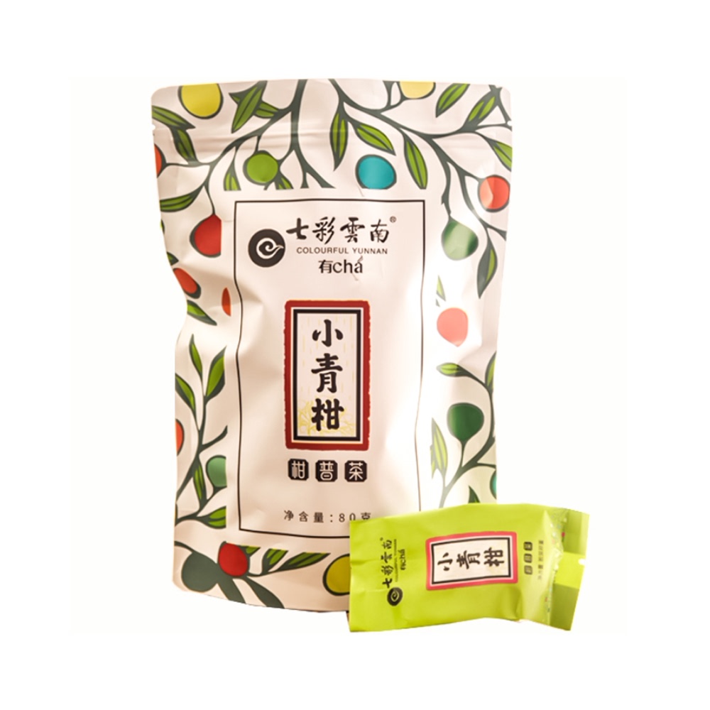 七彩云南正宗新会小青柑普洱茶熟茶80g小橘柑普洱茶独立包装 - 图0