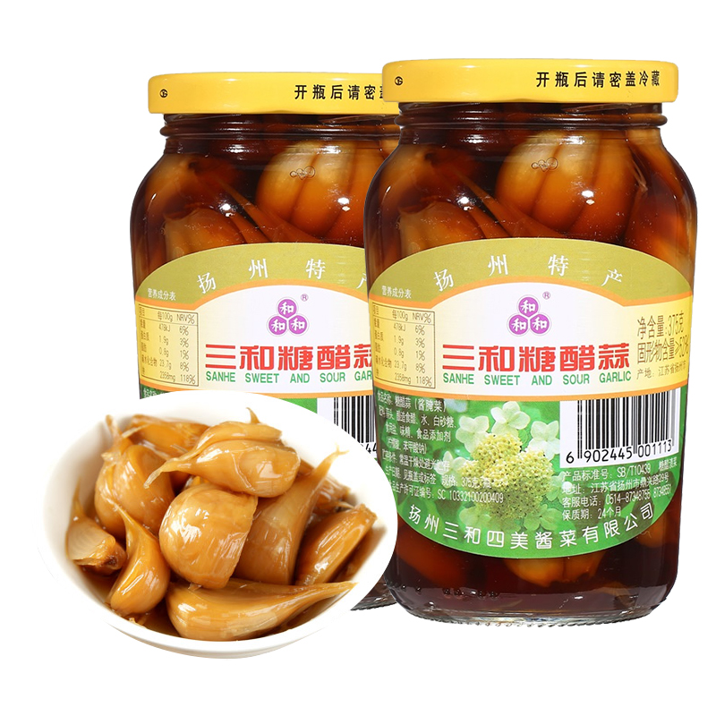 中华老字号 三和四美糖醋蒜375g*2瓶腊八蒜头下饭菜咸菜火锅解腻 - 图0