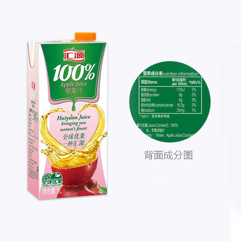 汇源100%苹果汁果蔬汁1000ml/盒浓缩果汁饮料鲜果饮品 - 图3