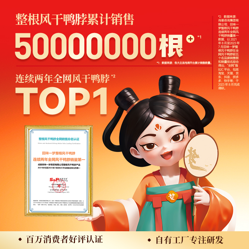 回味一梦整根风干鸭脖68g*8（黑鸭3+孜然3+香辣2）氮气锁鲜鸭脖