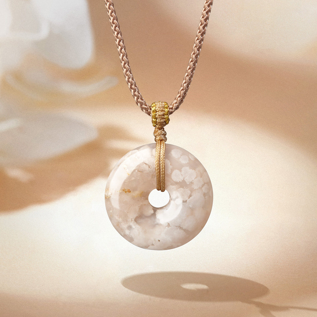 梦金园天然樱花玛瑙平安扣挂坠女新款编织项链挂绳吊坠送女友礼物,淘宝优惠券,粉丝福利购,淘宝优惠卷