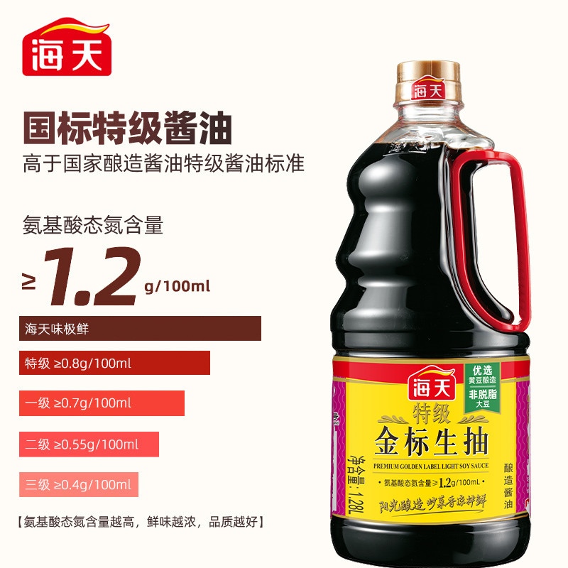 海天特级金标生抽1.28L/瓶特级生抽家常炒菜酿造调味品凉拌家用 - 图2