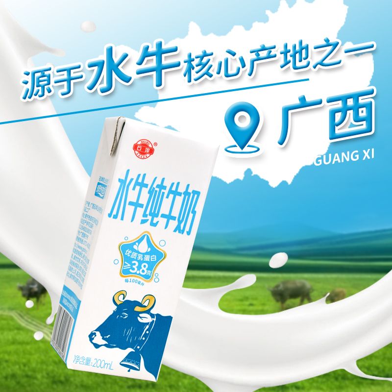 石埠纯水牛奶广西水牛200ml*12整箱儿童成长营养早餐奶3.8克蛋白 - 图1