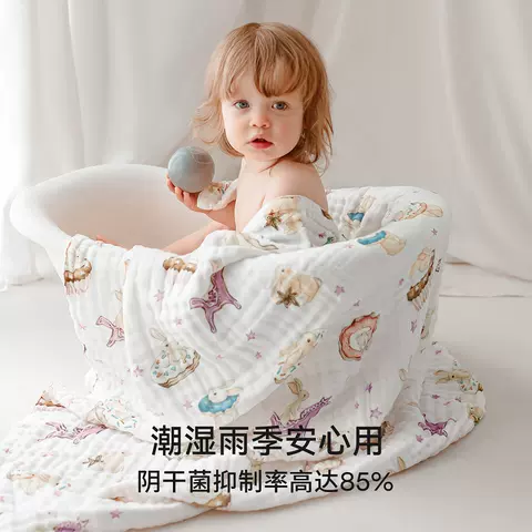 新款10AA嫚熙婴儿纱布浴巾纯棉宝宝浴巾超软速吸洗澡包被裹巾秋季 图片 2