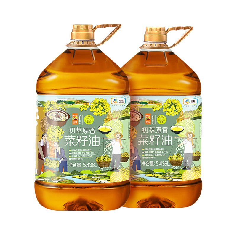 中粮初萃食用油原香菜籽油5.436L*2桶非转基因原料双低油菜籽压榨 - 图0