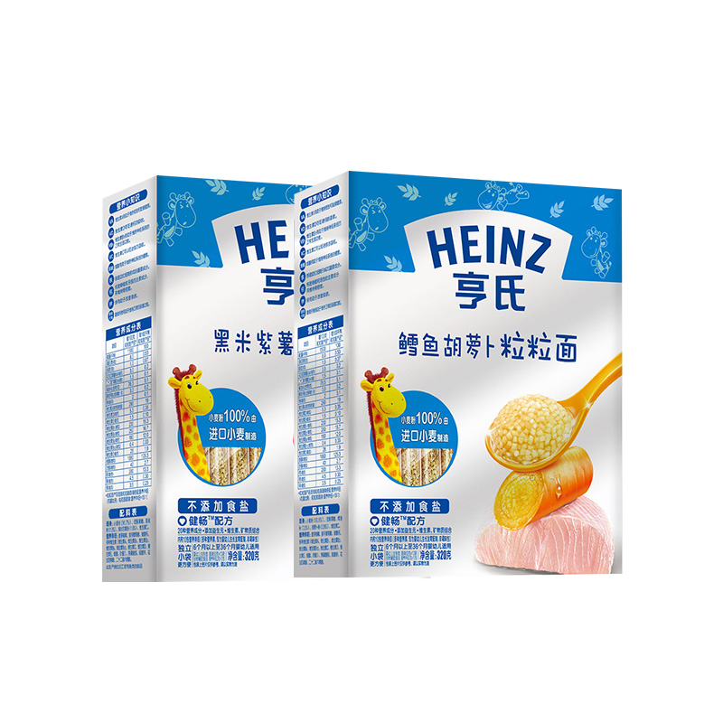天猫超市亨氏颗粒面婴儿宝宝辅食面条粒粒面碎面黑米紫薯鳕鱼胡萝卜320g*20