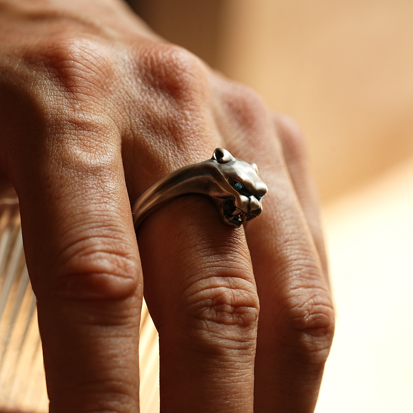 IDEAGEMER Sterling Silver Cheetah Ring Men's Vintage
