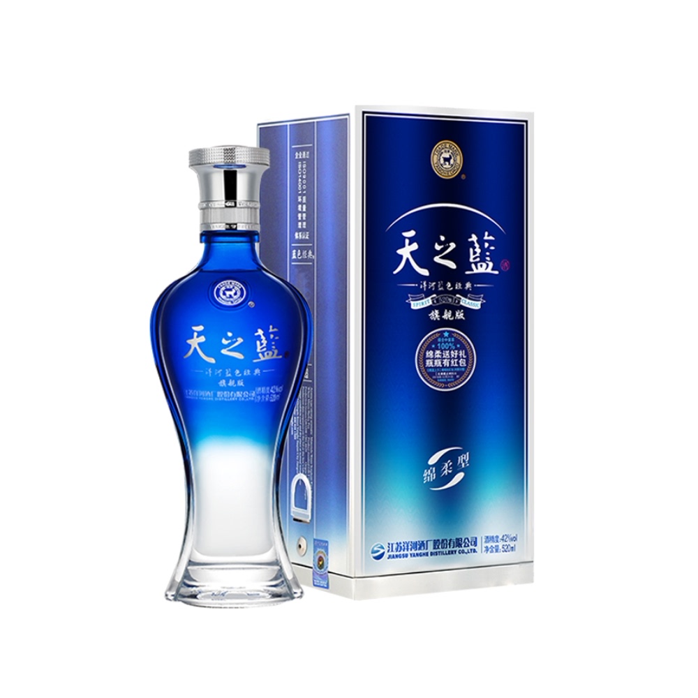 洋河天之蓝42度520ml*1瓶旗舰版 绵柔口感浓香型白酒酒类酒水 - 图0