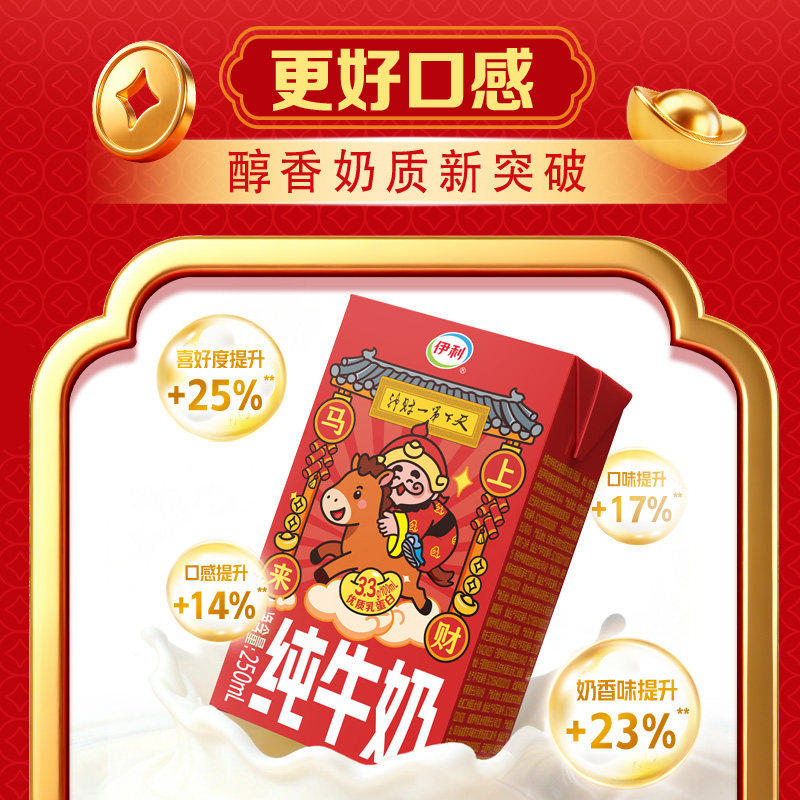 【新年限定】伊利纯牛奶250ml21盒无菌砖优质乳蛋白礼盒财神装