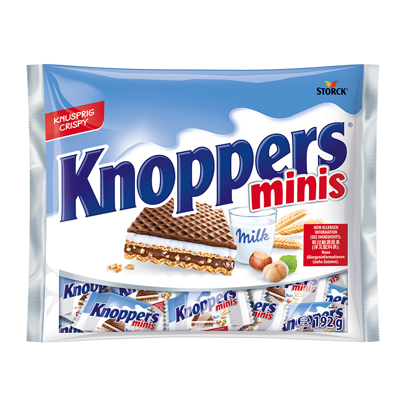 德国Knoppers进口零食迷你可可榛子威化饼干192g*1袋内含约20小包 - 图0