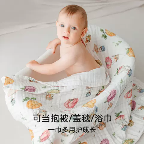 新款10AA嫚熙婴儿纱布浴巾纯棉宝宝浴巾超软速吸洗澡包被裹巾秋季 图片 5