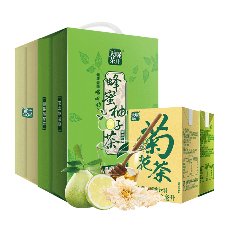 天喔蜂蜜柚子茶+菊花茶双拼口味250ml*32盒整箱茶饮料量贩囤货装 - 图0