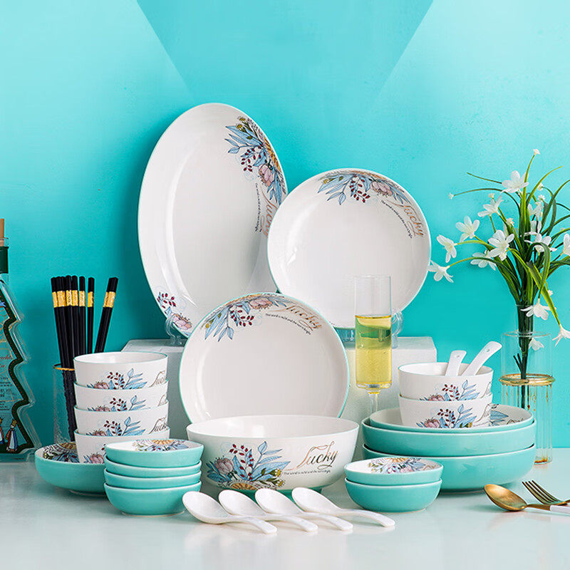 裕行北欧陶瓷餐具套装碗碟家用套装简约饭碗乔迁盘子釉下彩工艺,淘宝优惠券,粉丝福利购,淘宝优惠卷