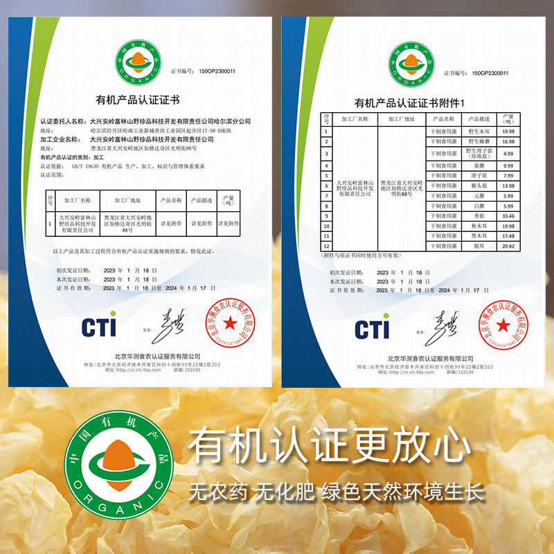 【有机认证】永富银耳120g无硫熏出胶率高大兴安岭白木耳糯耳干货-图0