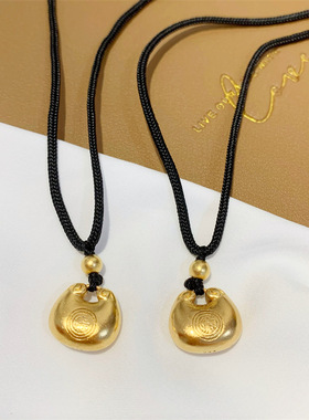 金店同款小胖福锁包福包吊坠越南沙金仿黄金首饰小红书黑绳项链女