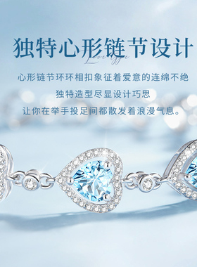 天然蓝托帕石银手链轻奢小众精致