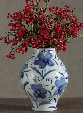 新挂件中式青花瓷仿古入户花瓶插花摆件陶瓷花器酒店名宿家居装饰