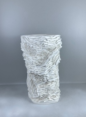 极八卦简手工陶瓷摆件花瓶轻奢褶皱花器软装家居餐桌干花样板房