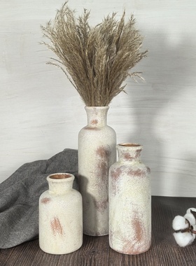 桌面复古工艺品花瓶裂纹釉三件套花器摆件家居摆设田园